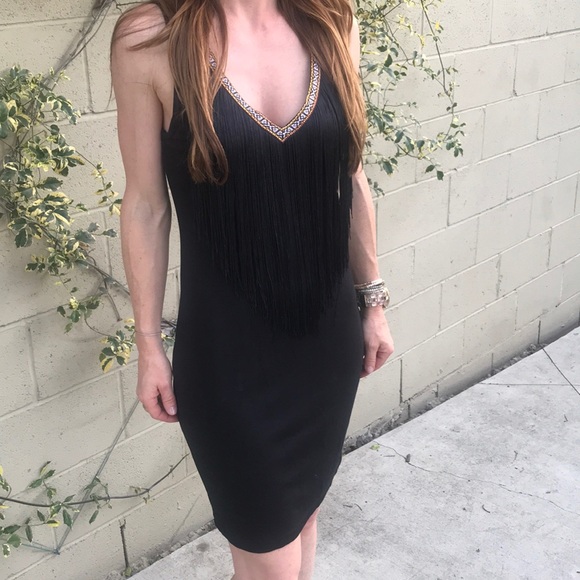Anthropology Little Black Dress Black Fringe LBD - Picture 2 of 8